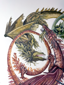 Beithirs - closeup of gold and red dragons